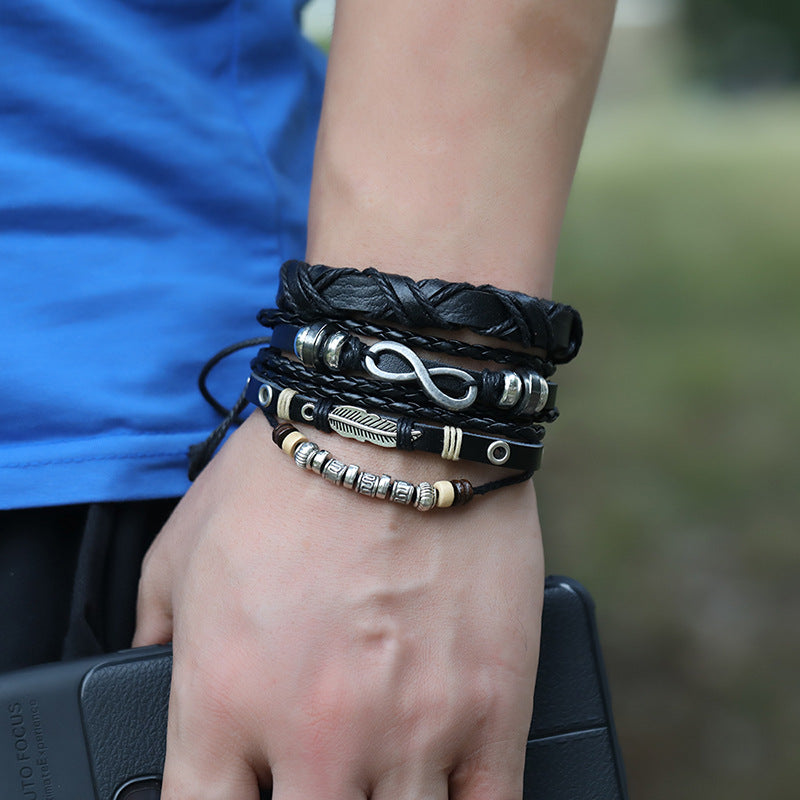Wholesale Feather Lovers Leather Bracelet Three-Piece Set